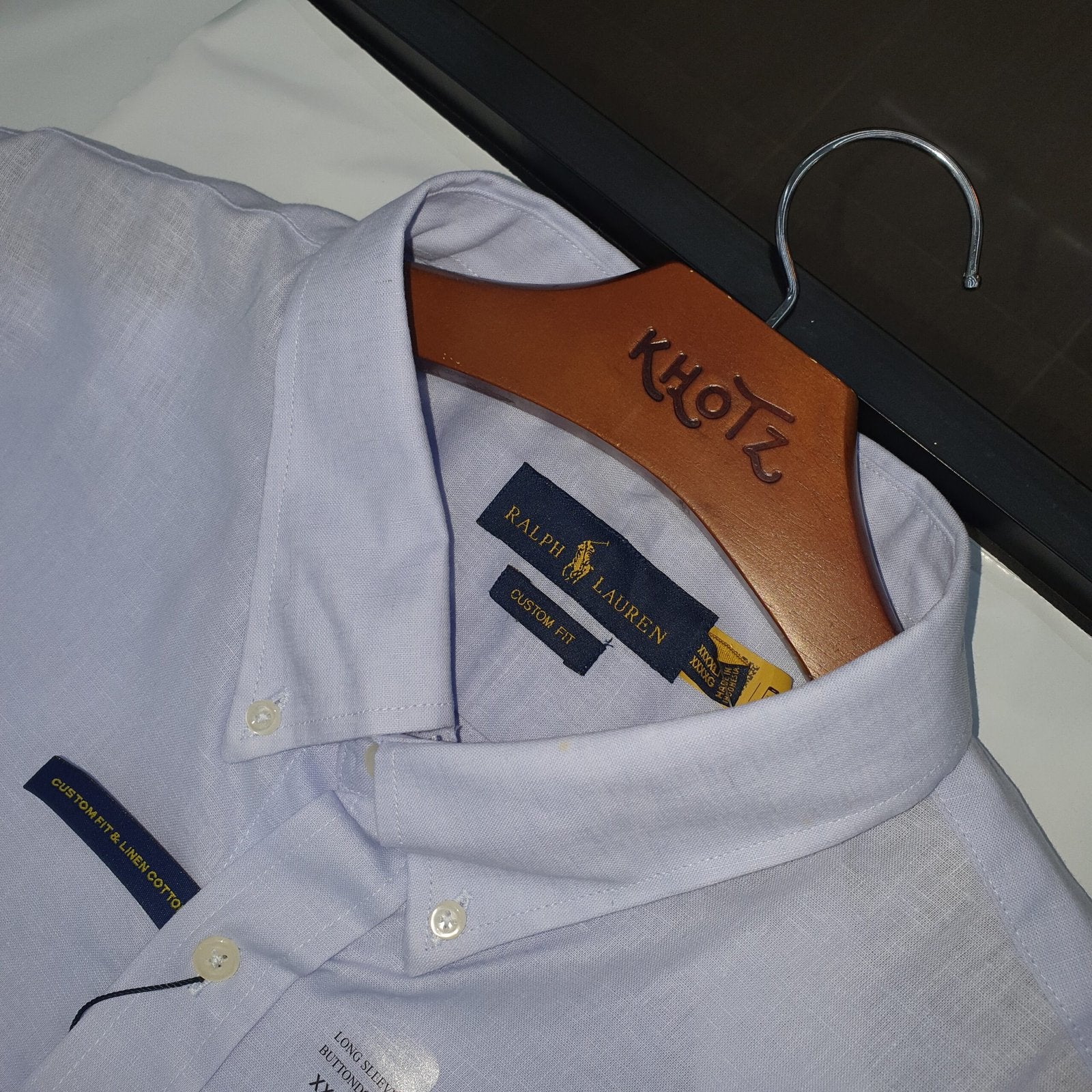 Camisa Ralph Lauren Masculina Linho cor Azul Bebê Pony Rosa