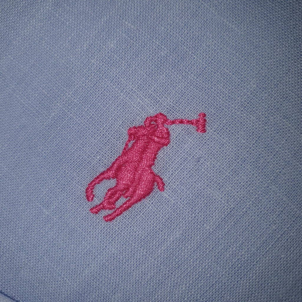 Camisa Ralph Lauren Masculina Linho cor Azul Bebê Pony Rosa