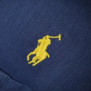 Camisa Ralph Lauren Masculina Linho cor Azul Naval Pony Amarelo