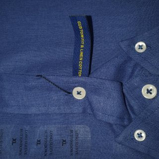Camisa Ralph Lauren Masculina Linho cor Azul Naval Pony Amarelo