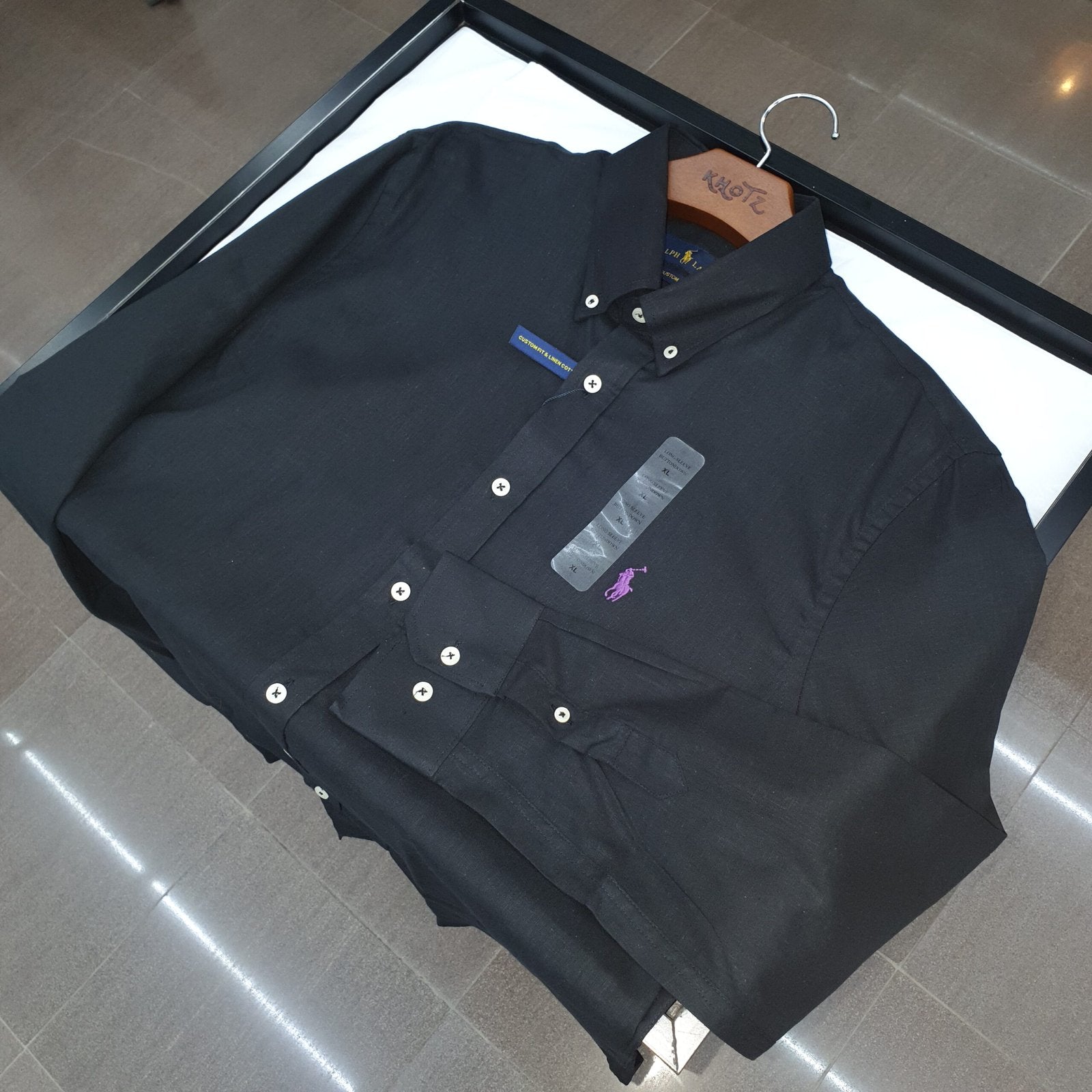 Camisa Ralph Lauren Masculina Linho cor Preta Pony Roxo