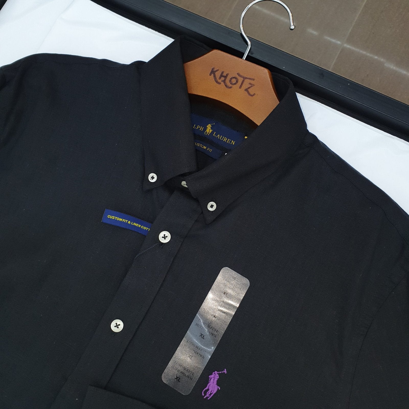 Camisa Ralph Lauren Masculina Linho cor Preta Pony Roxo
