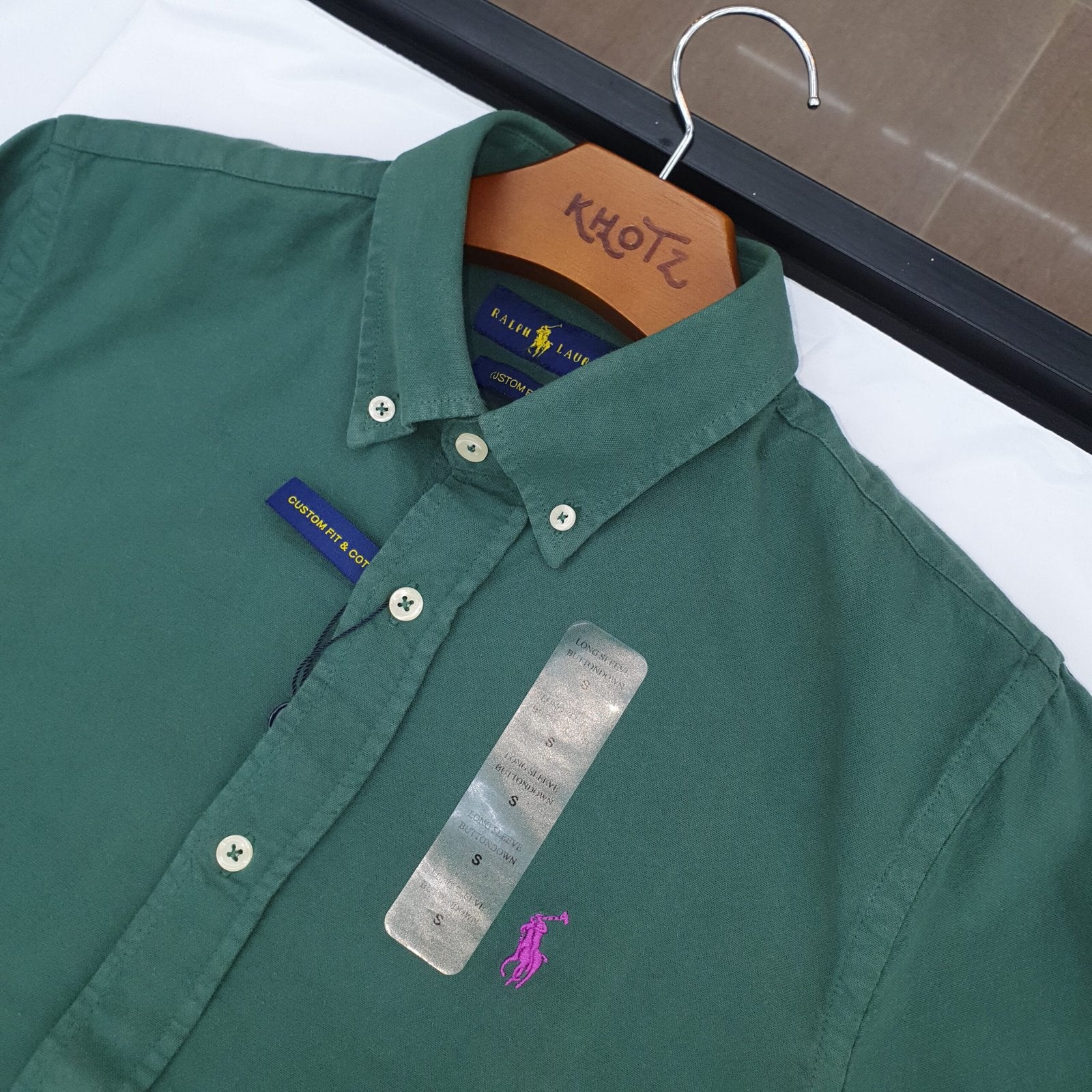 Camisa Ralph Lauren Masculina Oxford Tinturado Verde Floresta Pony Roxo