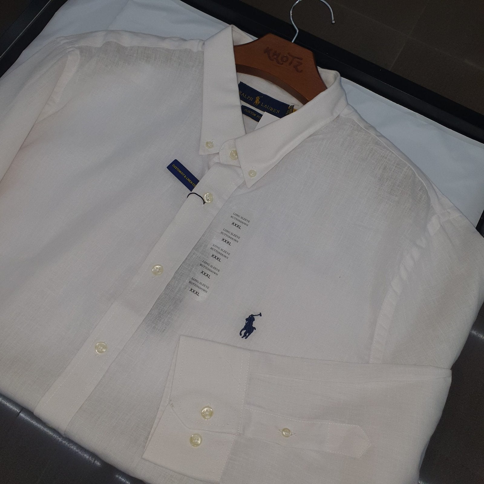 Camisa Ralph Lauren Masculina Linho cor Branca Pony Marinho
