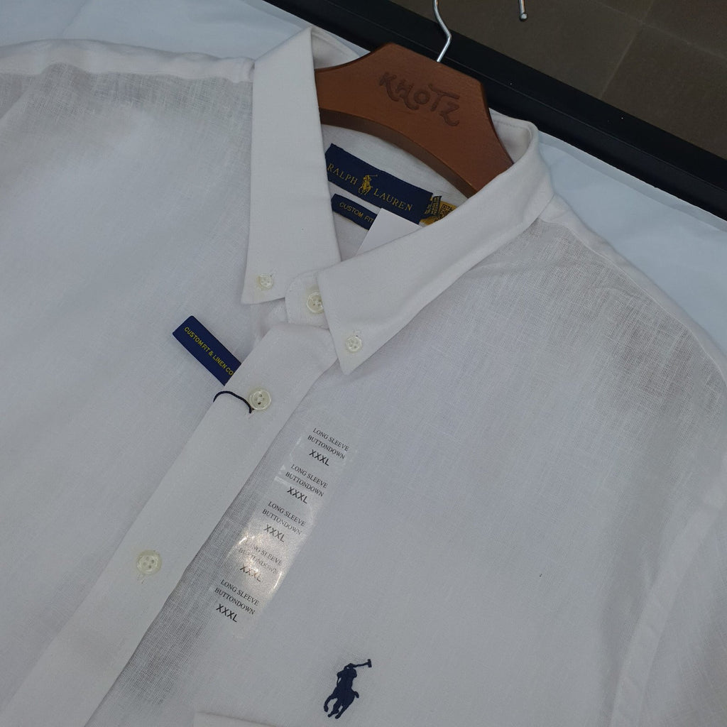 Camisa Ralph Lauren Masculina Linho cor Branca Pony Marinho