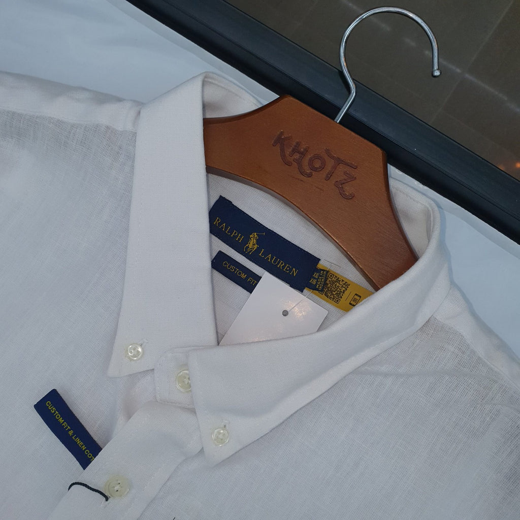 Camisa Ralph Lauren Masculina Linho cor Branca Pony Marinho