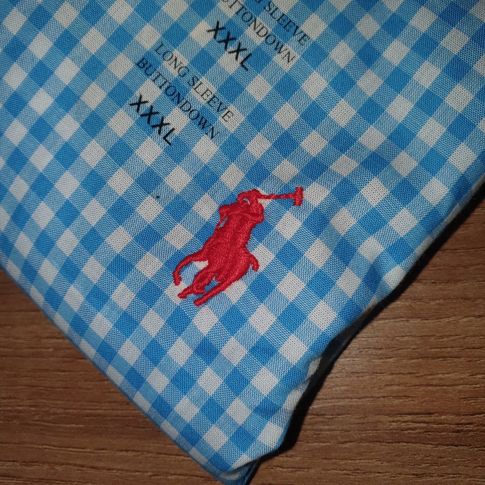 Camisa Ralph Lauren Masculina Xadrez Azul Oceano Pony Vermelho