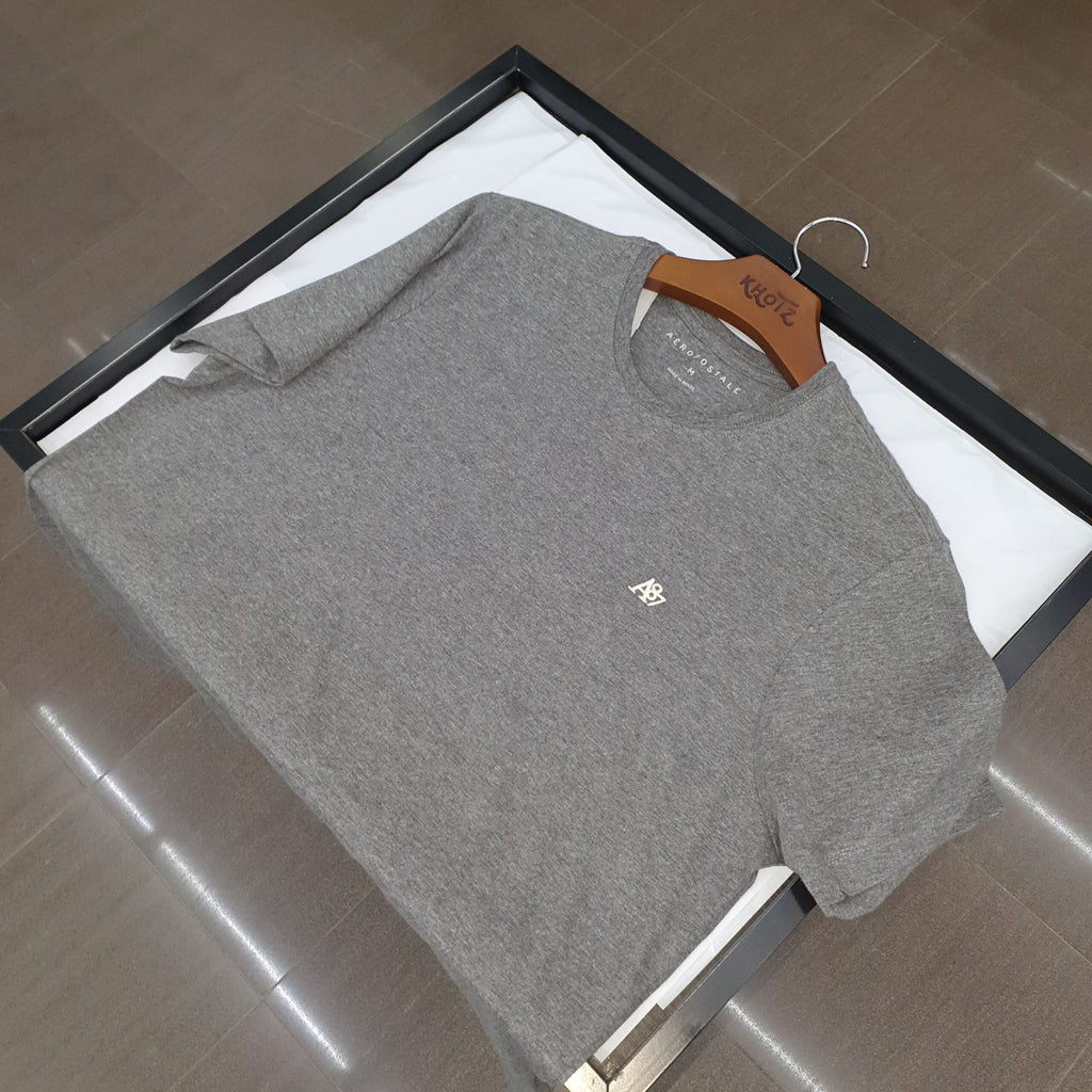 Camiseta Básica Aeropostale Masculina Cinza Mescla Logo Clássico