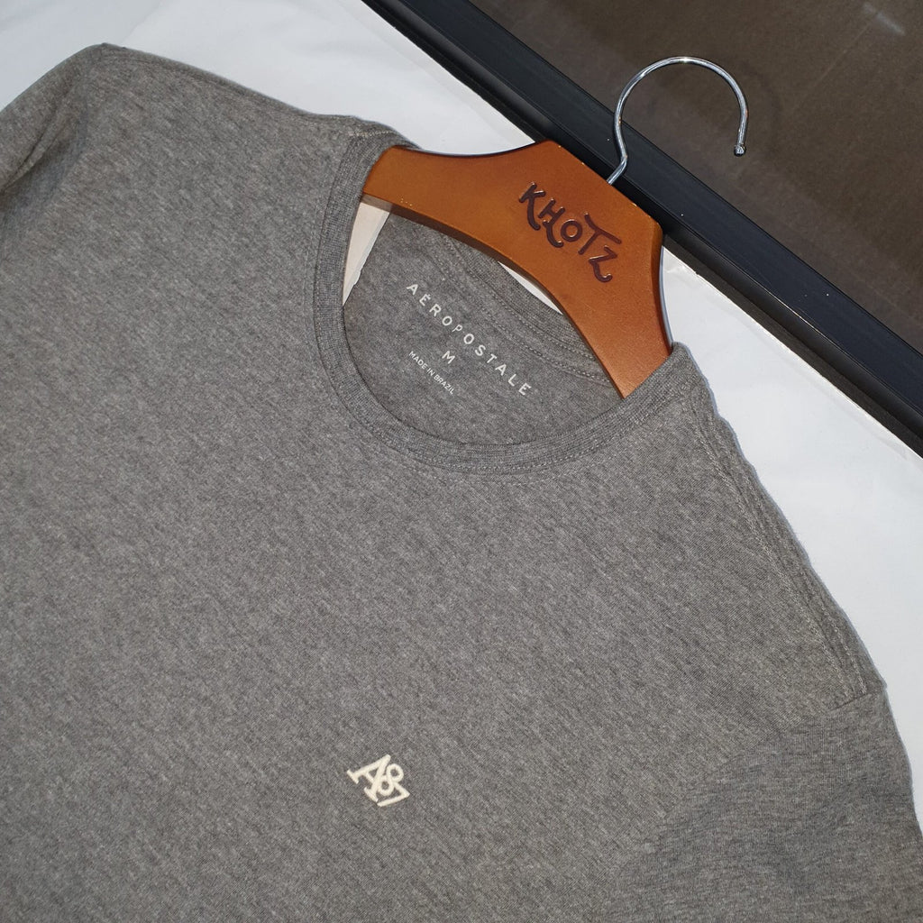 Camiseta Básica Aeropostale Masculina Cinza Mescla Logo Clássico