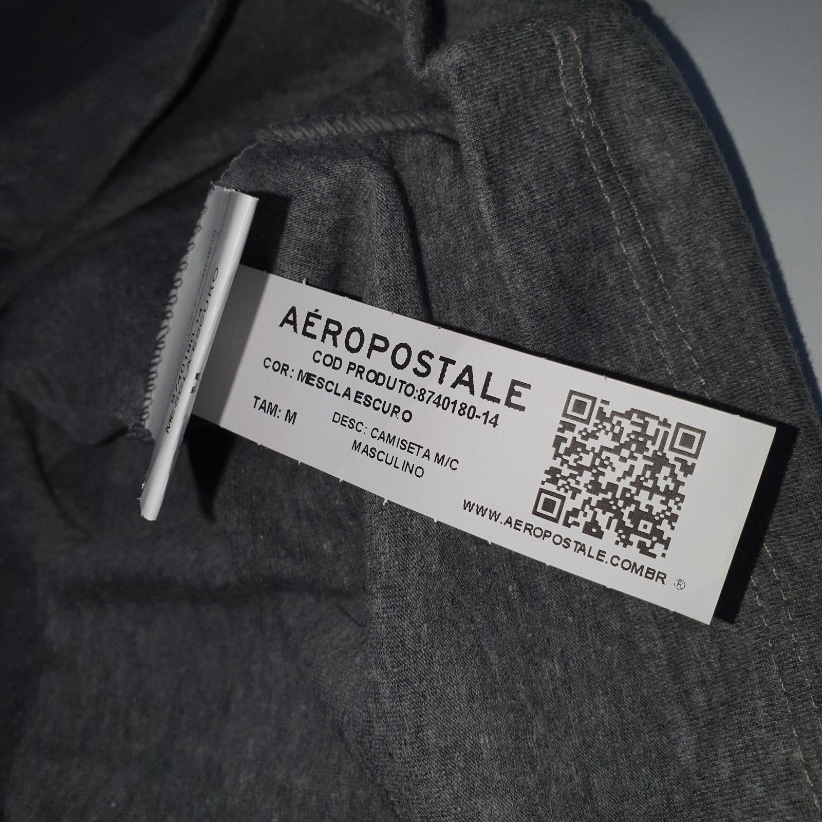 Camiseta Básica Aeropostale Masculina Cinza Mescla Logo Clássico