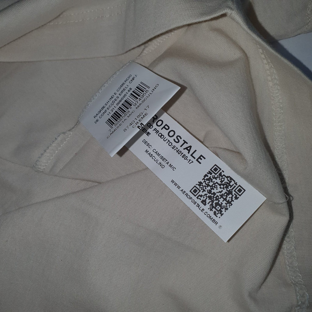 Camiseta Básica Aeropostale Masculina Creme Logo Vermelho