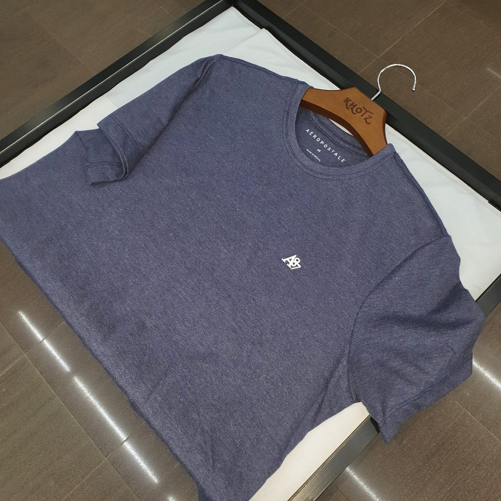 Camiseta Básica Aeropostale Masculina Azul Mescla Logo Clássico