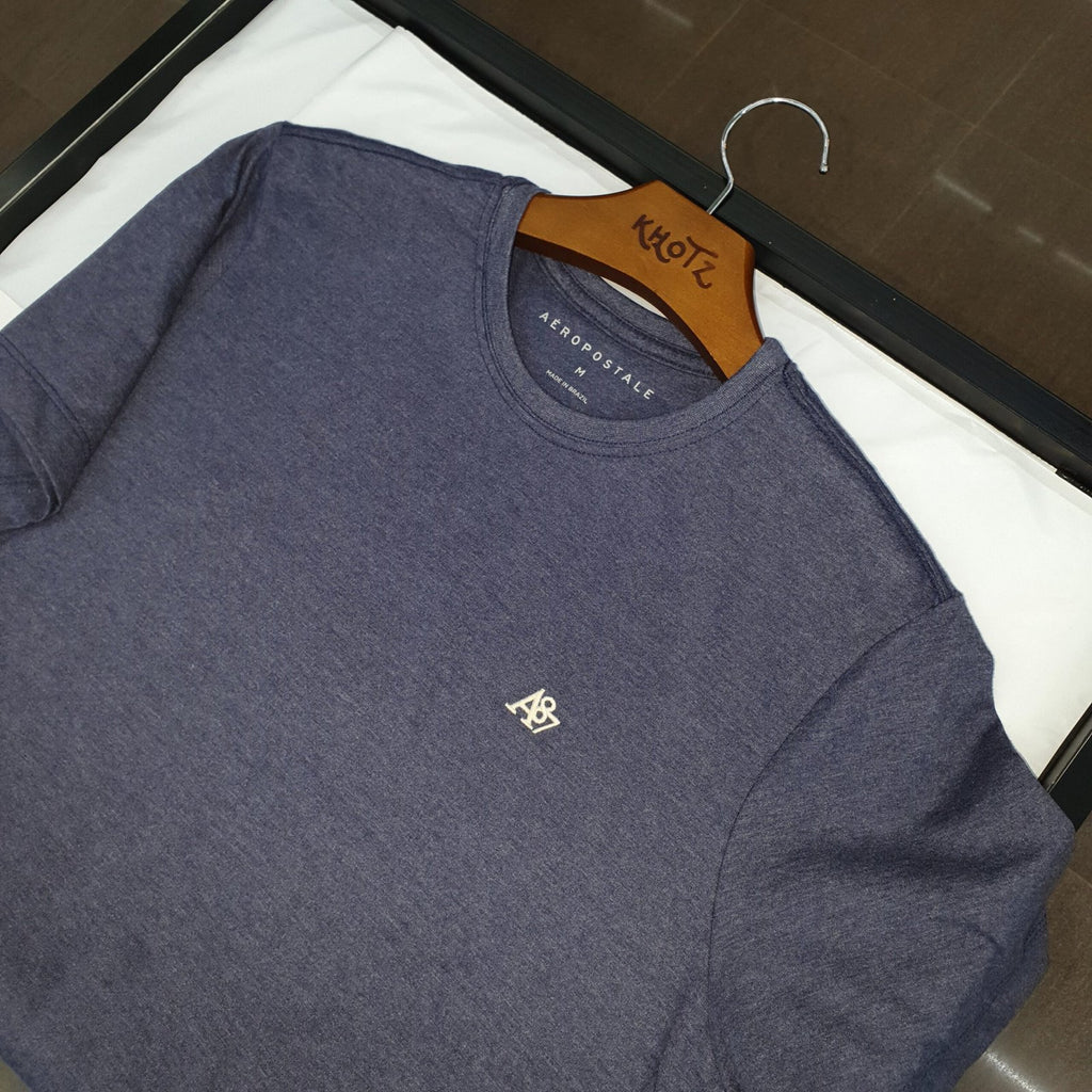 Camiseta Básica Aeropostale Masculina Azul Mescla Logo Clássico