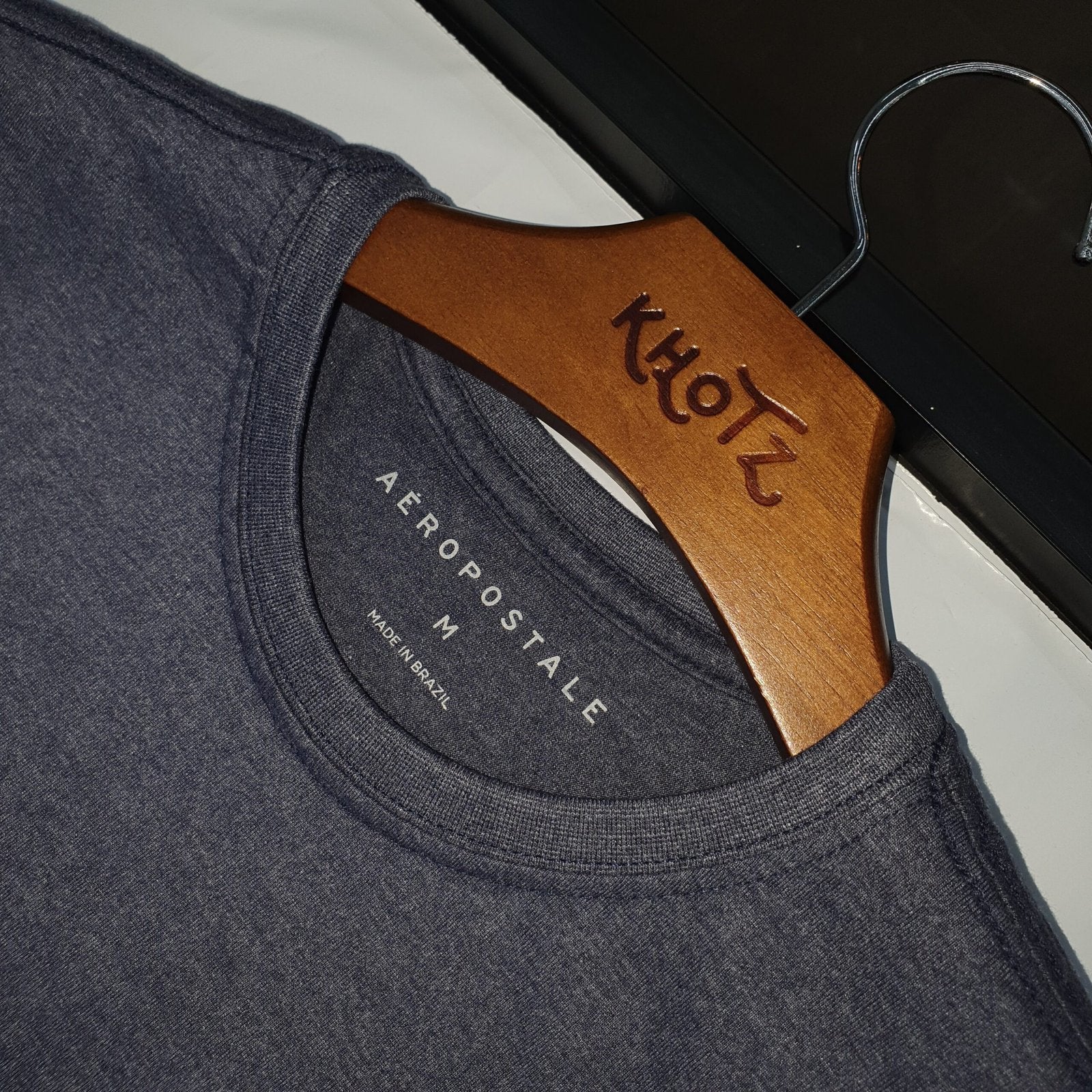 Camiseta Básica Aeropostale Masculina Azul Mescla Logo Clássico
