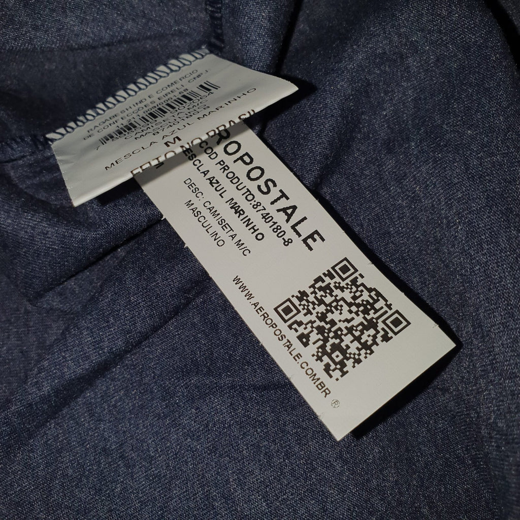 Camiseta Básica Aeropostale Masculina Azul Mescla Logo Clássico