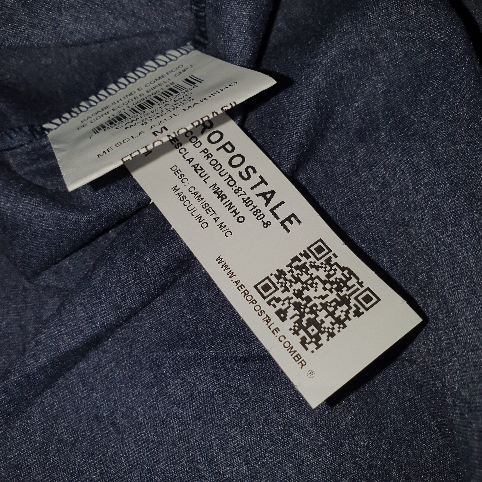 Camiseta Básica Aeropostale Masculina Azul Mescla Logo Clássico