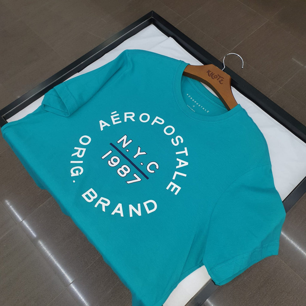 Camiseta Aeropostale Masculina NYC 1987 cor Verde Água