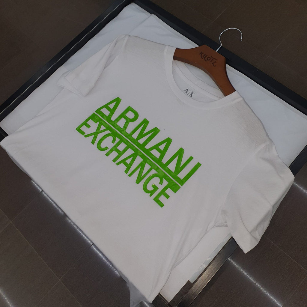 Camiseta Armani Exchange Masculina Branca Logo Verde