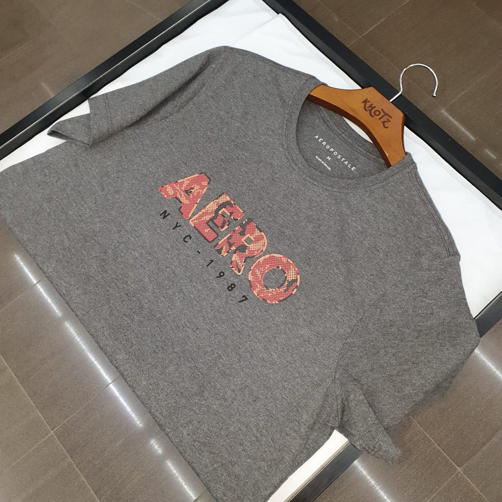 Camiseta Aeropostale Masculina Chumbo Mescla Logo Clássico