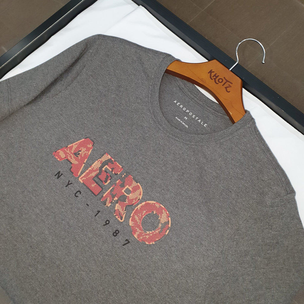 Camiseta Aeropostale Masculina Chumbo Mescla Logo Clássico