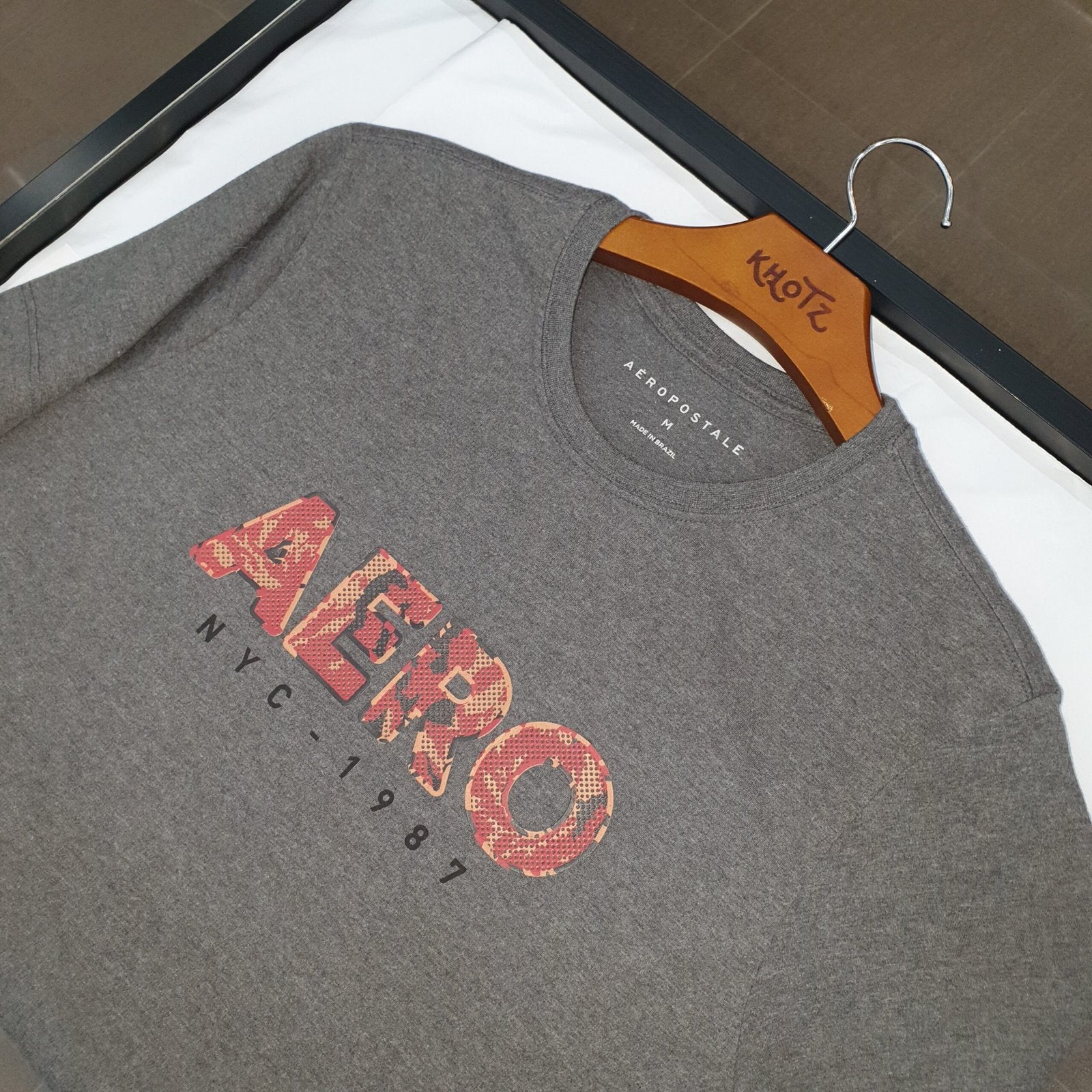 Camiseta Aeropostale Masculina Chumbo Mescla Logo Clássico