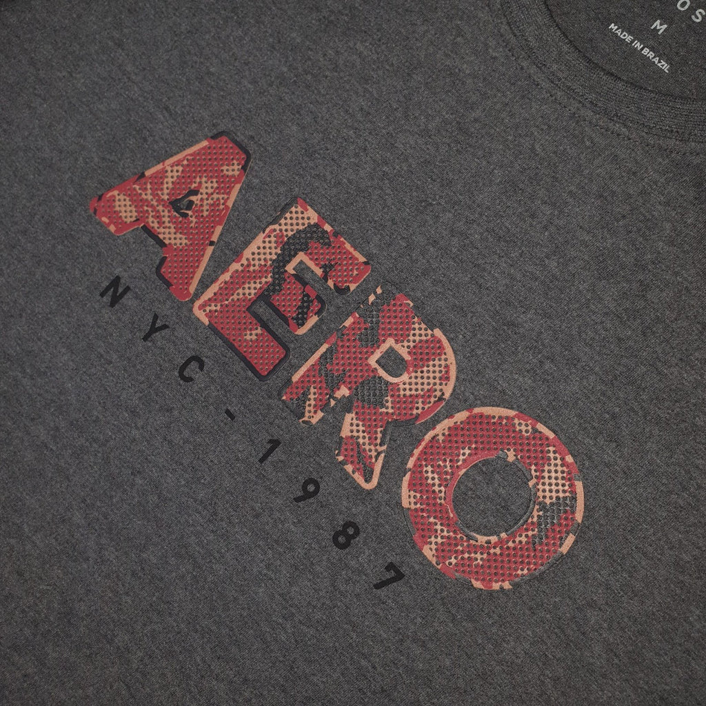Camiseta Aeropostale Masculina Chumbo Mescla Logo Clássico
