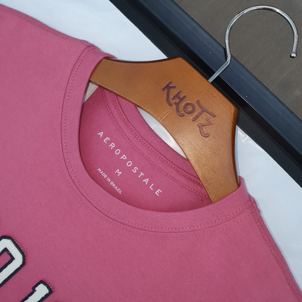 Camiseta Aeropostale Masculina Rosa NY 1987 Logo Branco