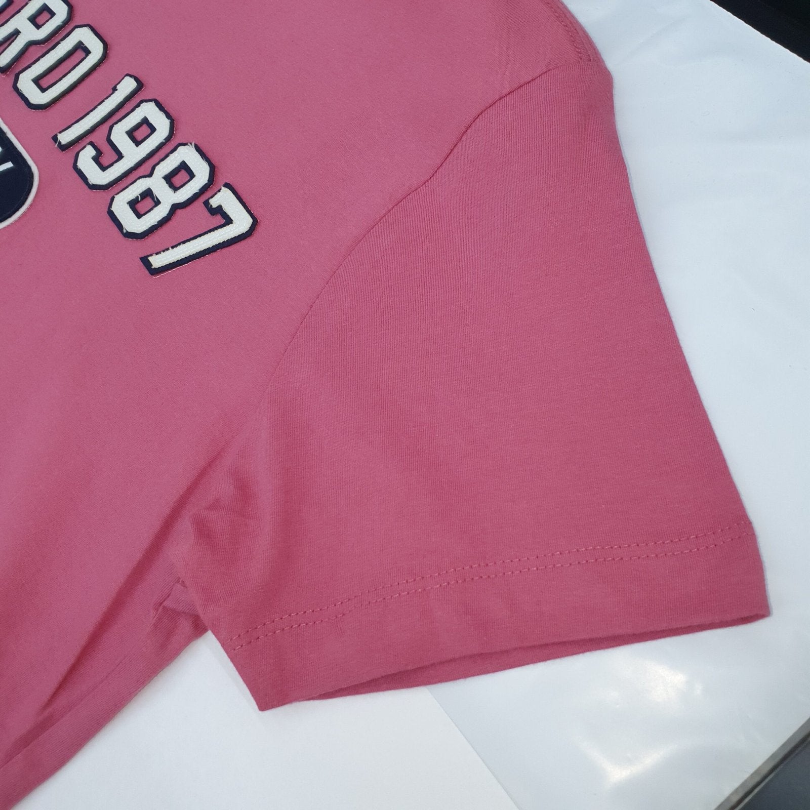 Camiseta Aeropostale Masculina Rosa NY 1987 Logo Branco