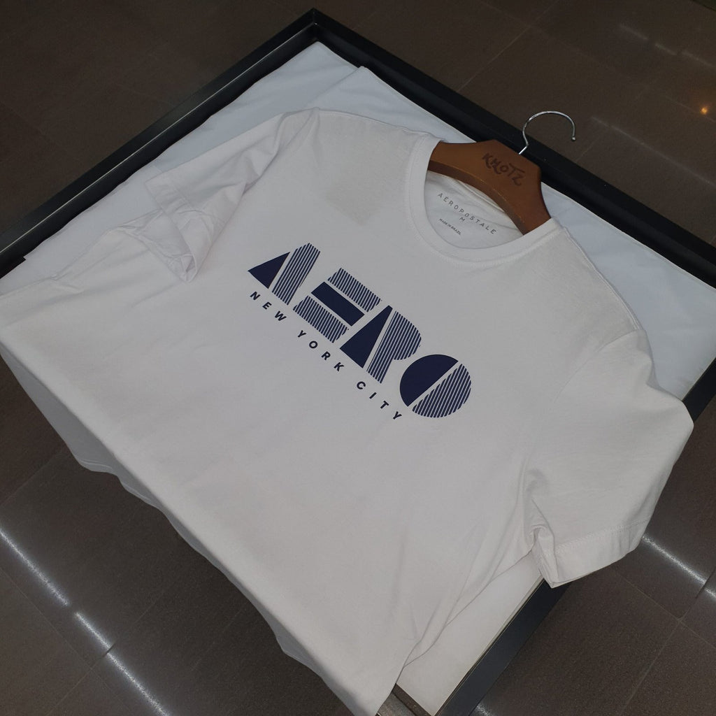 Camiseta Aeropostale Masculina Branca Logo Marinho