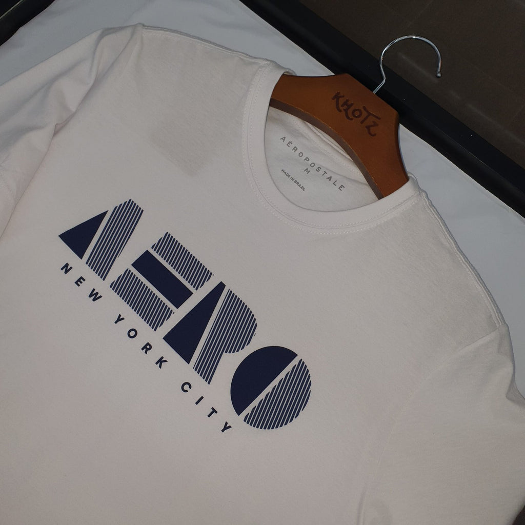 Camiseta Aeropostale Masculina Branca Logo Marinho