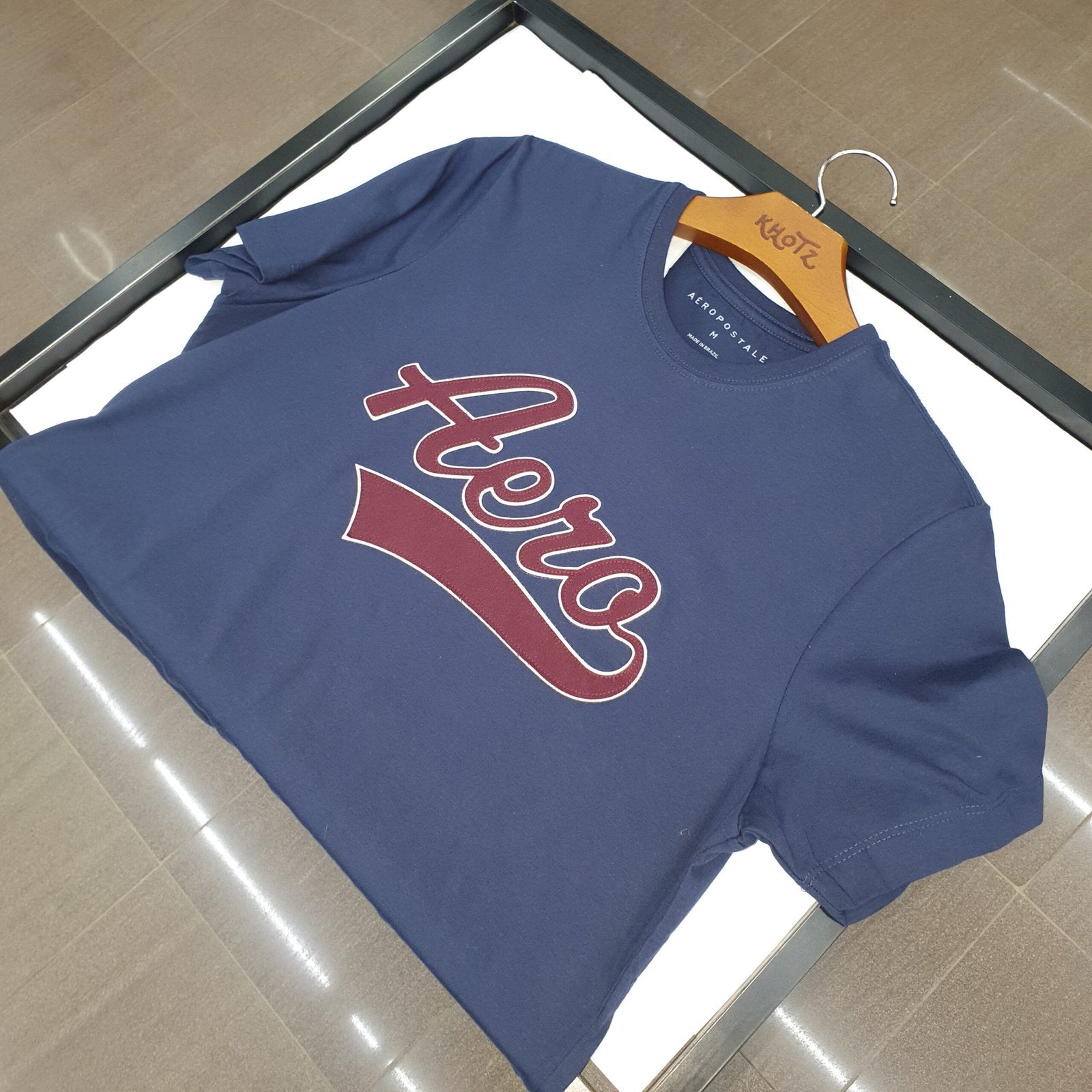 Camiseta Aeropostale Masculina Azul Marinho Logo Bordô