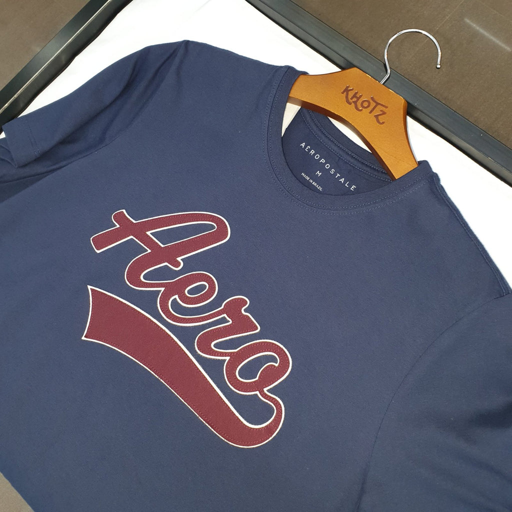 Camiseta Aeropostale Masculina Azul Marinho Logo Bordô