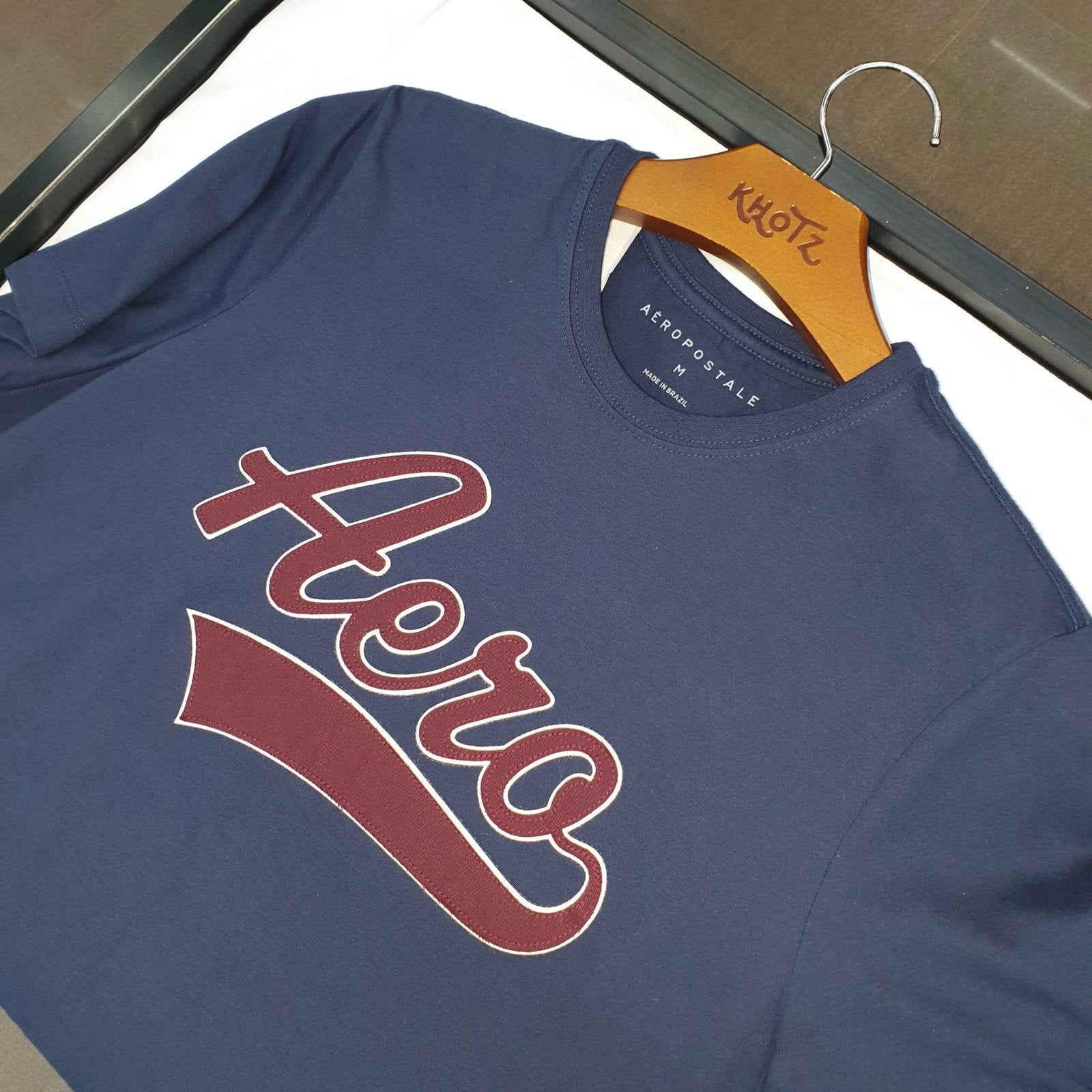 Camiseta Aeropostale Masculina Azul Marinho Logo Bordô