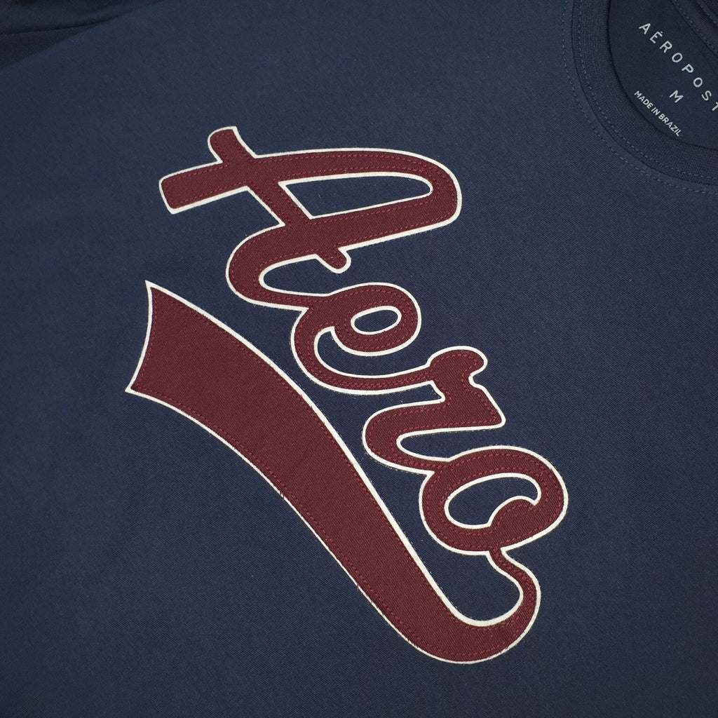 Camiseta Aeropostale Masculina Azul Marinho Logo Bordô