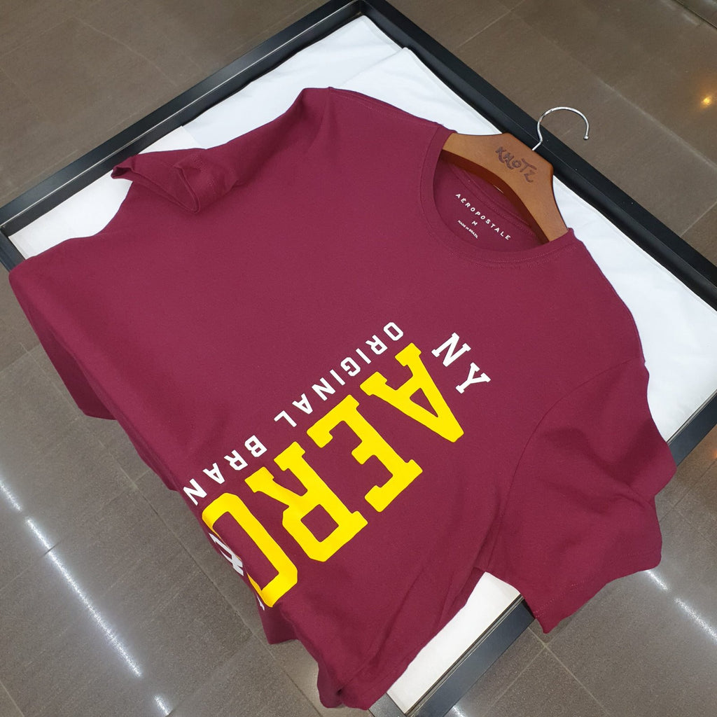 Camiseta Aeropostale Masculina Bordô Estampa Vertical NY
