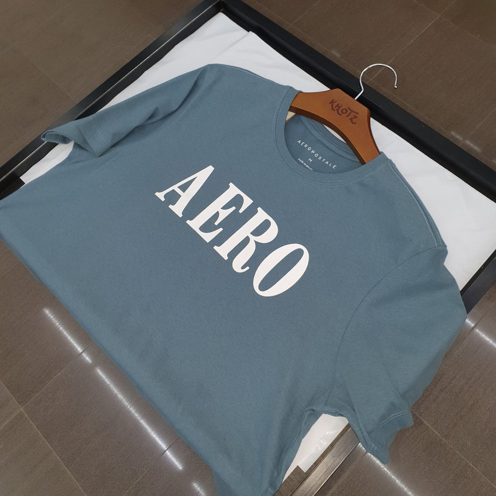 Camiseta Aeropostale Masculina Azul Cinzento Estampa Branca