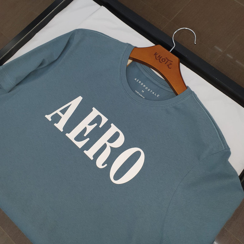 Camiseta Aeropostale Masculina Azul Cinzento Estampa Branca