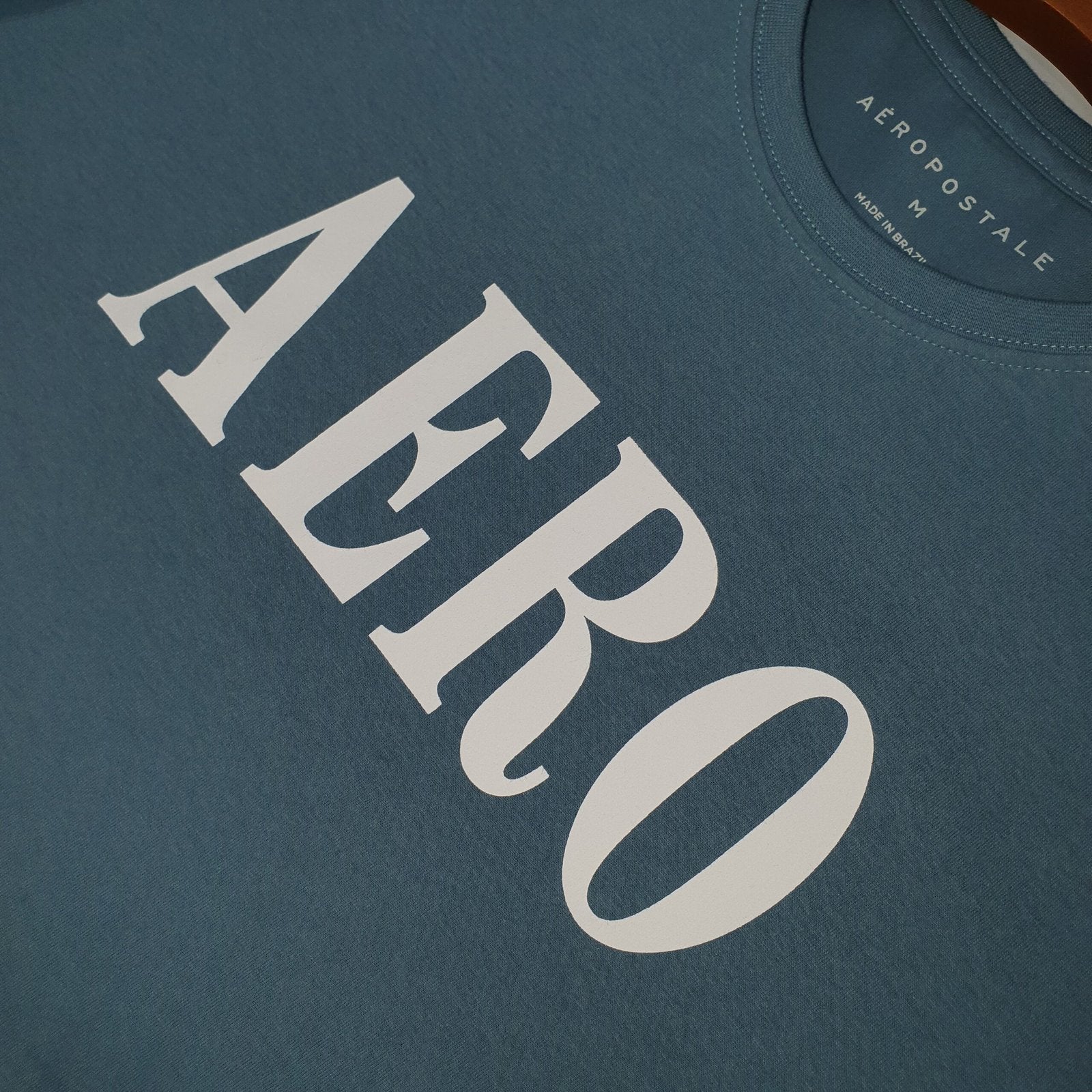 Camiseta Aeropostale Masculina Azul Cinzento Estampa Branca