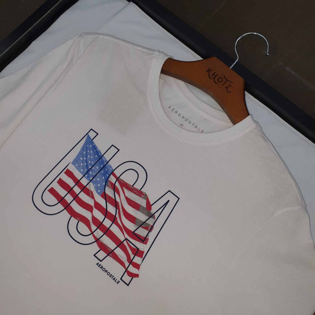 Camiseta Aeropostale Masculina Branca Estampa USA
