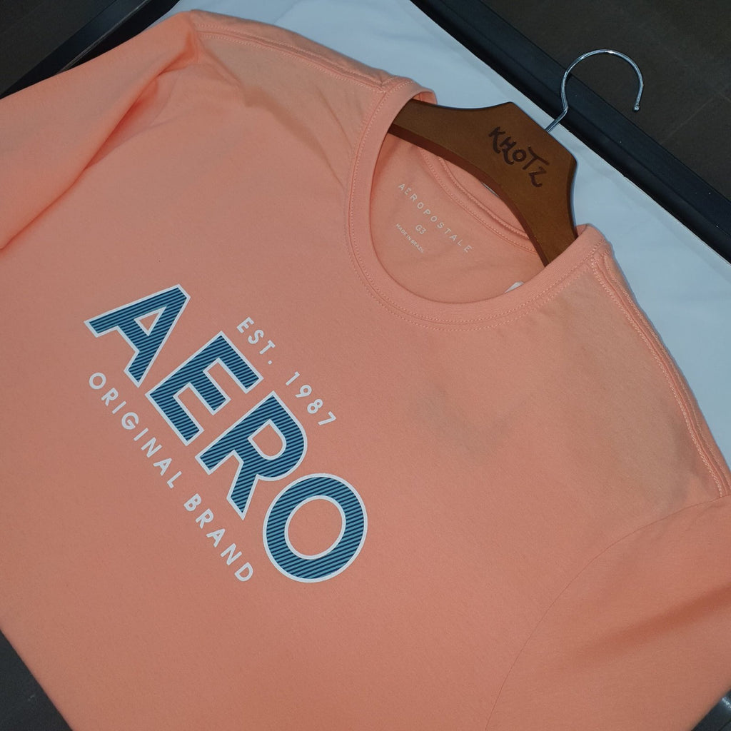 Camiseta Aeropostale Masculina Salmão Estampa Florescente