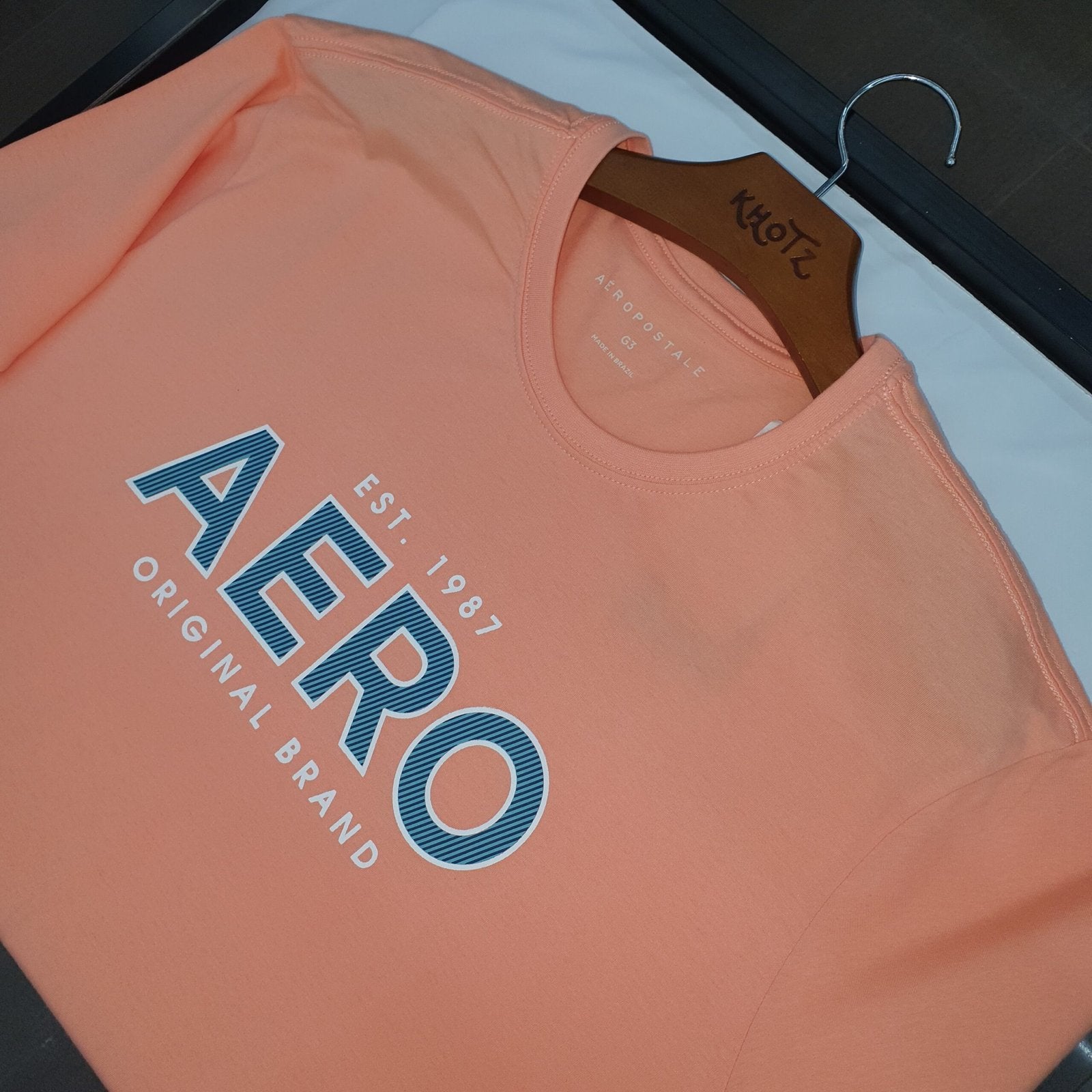 Camiseta Aeropostale Masculina Salmão Estampa Florescente