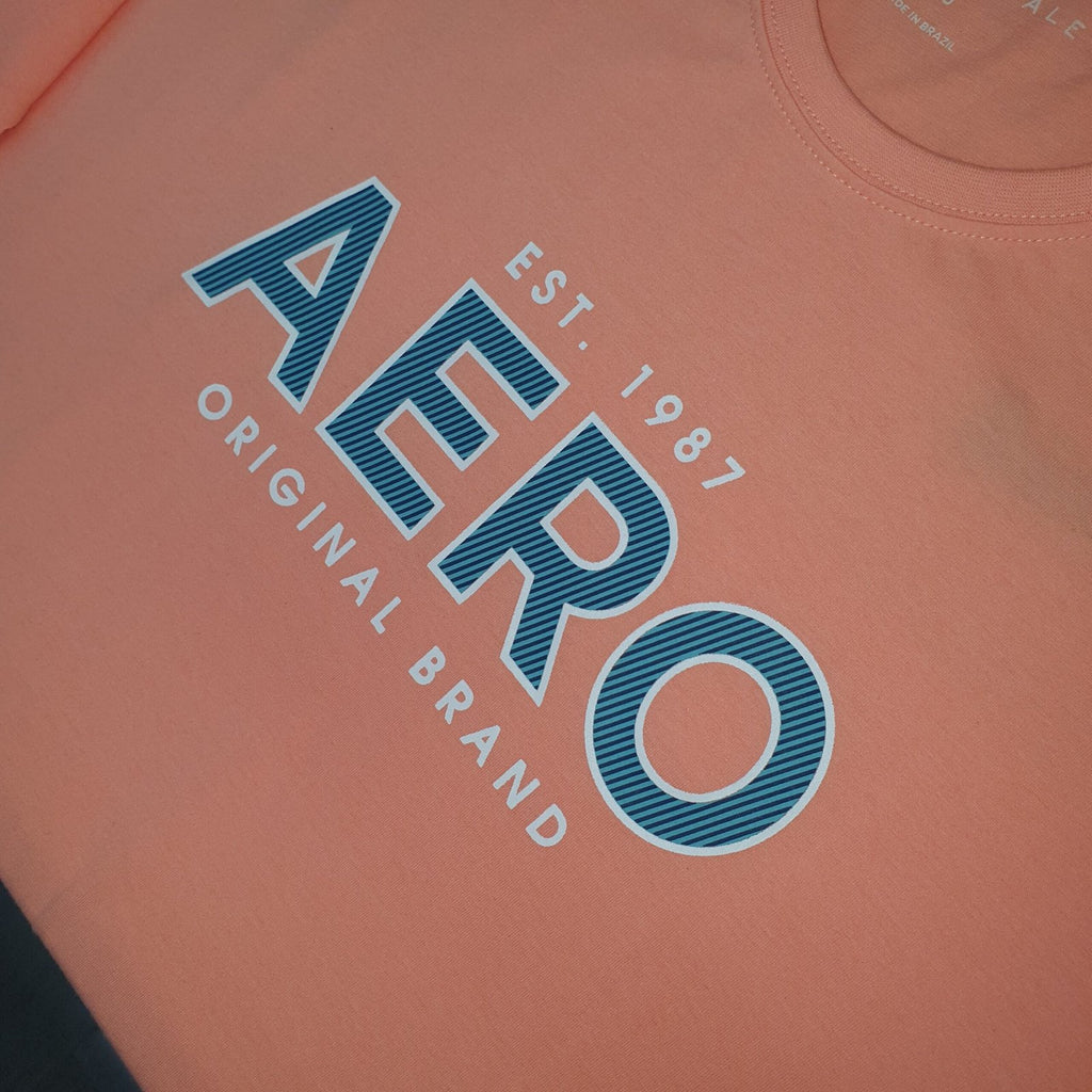 Camiseta Aeropostale Masculina Salmão Estampa Florescente