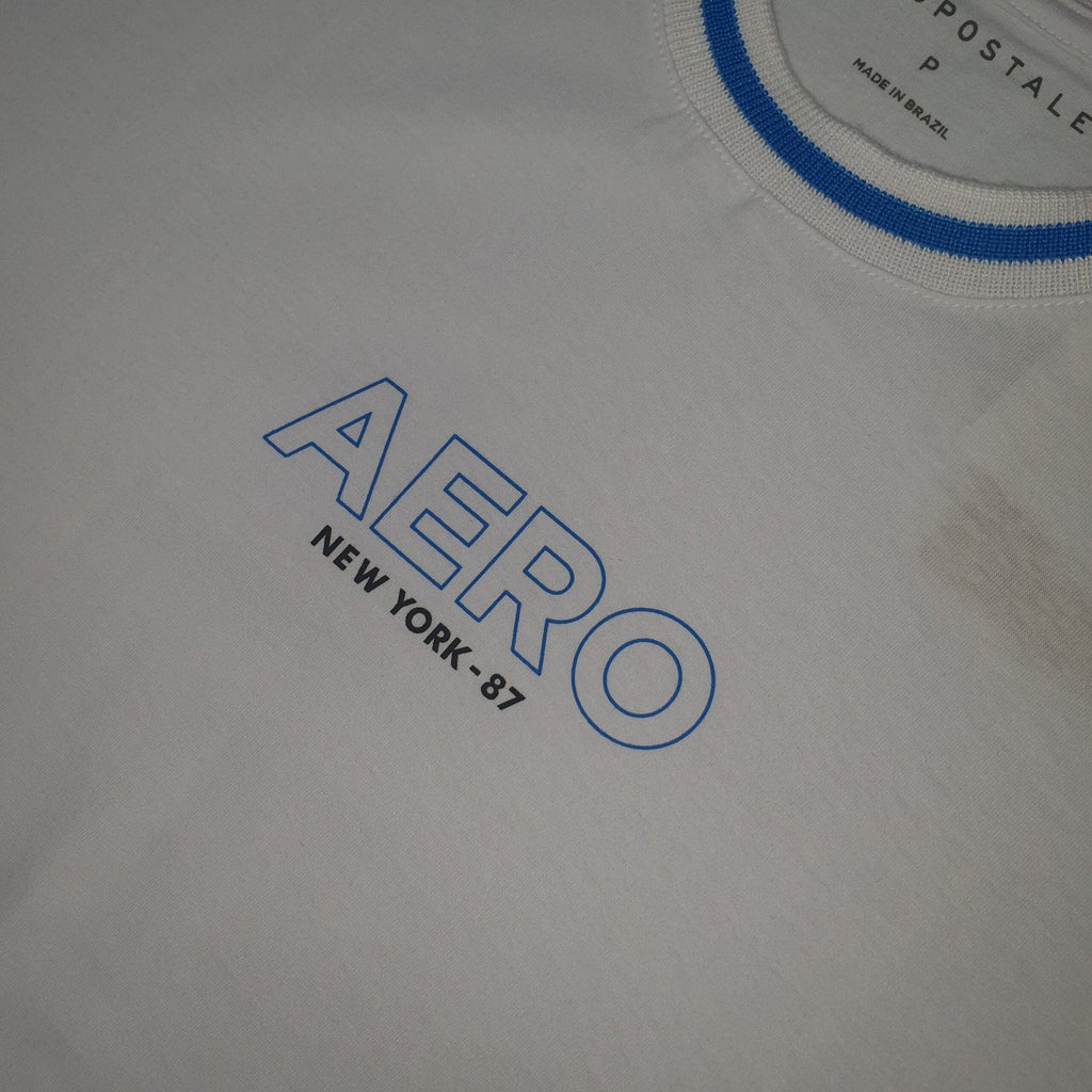 Camiseta Aeropostale Masculina Branca Detalhe na Gola Estampa Clássica
