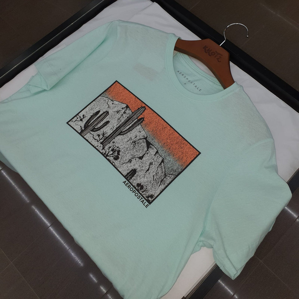 Camiseta Aeropostale Masculina Verde Água Estampa Cactus