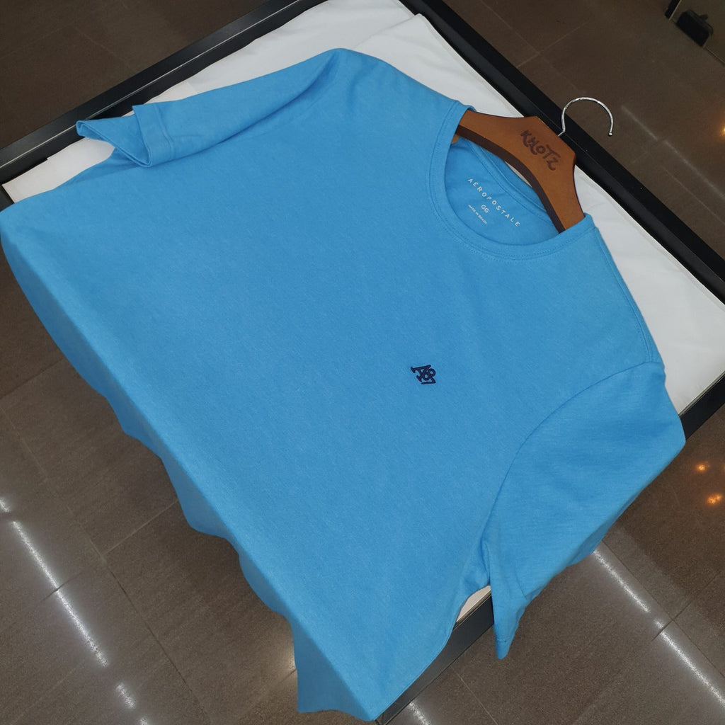 Camiseta Básica Aeropostale Masculina Azul Oceano Logo Preto