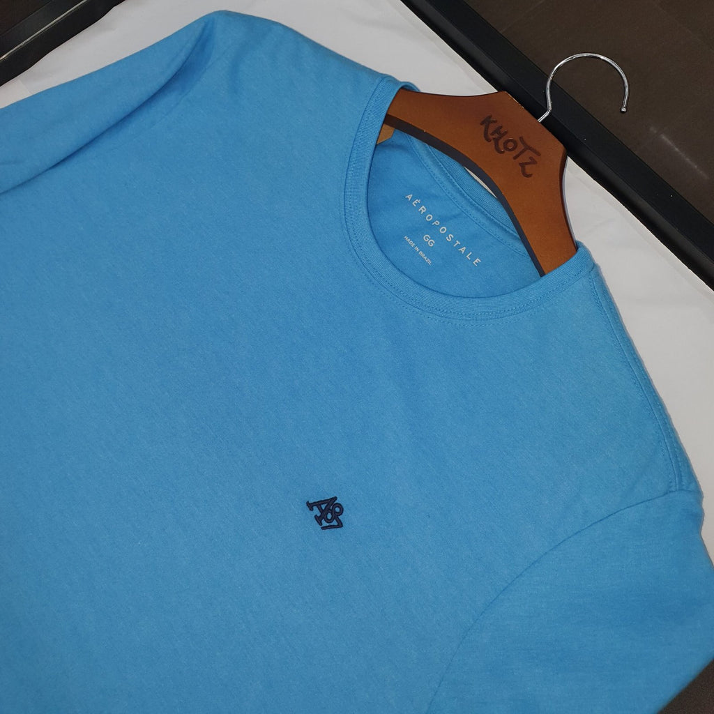 Camiseta Básica Aeropostale Masculina Azul Oceano Logo Preto