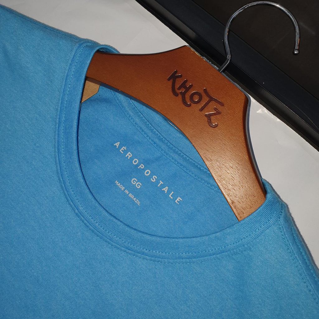 Camiseta Básica Aeropostale Masculina Azul Oceano Logo Preto