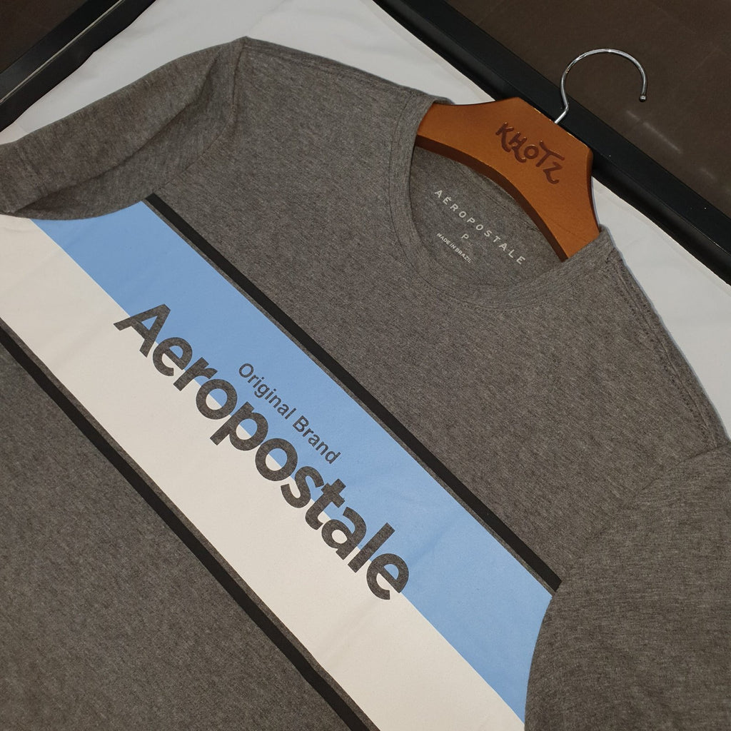 Camiseta Aeropostale Masculina Chumbo Estampa Centralizada Azul e Branco