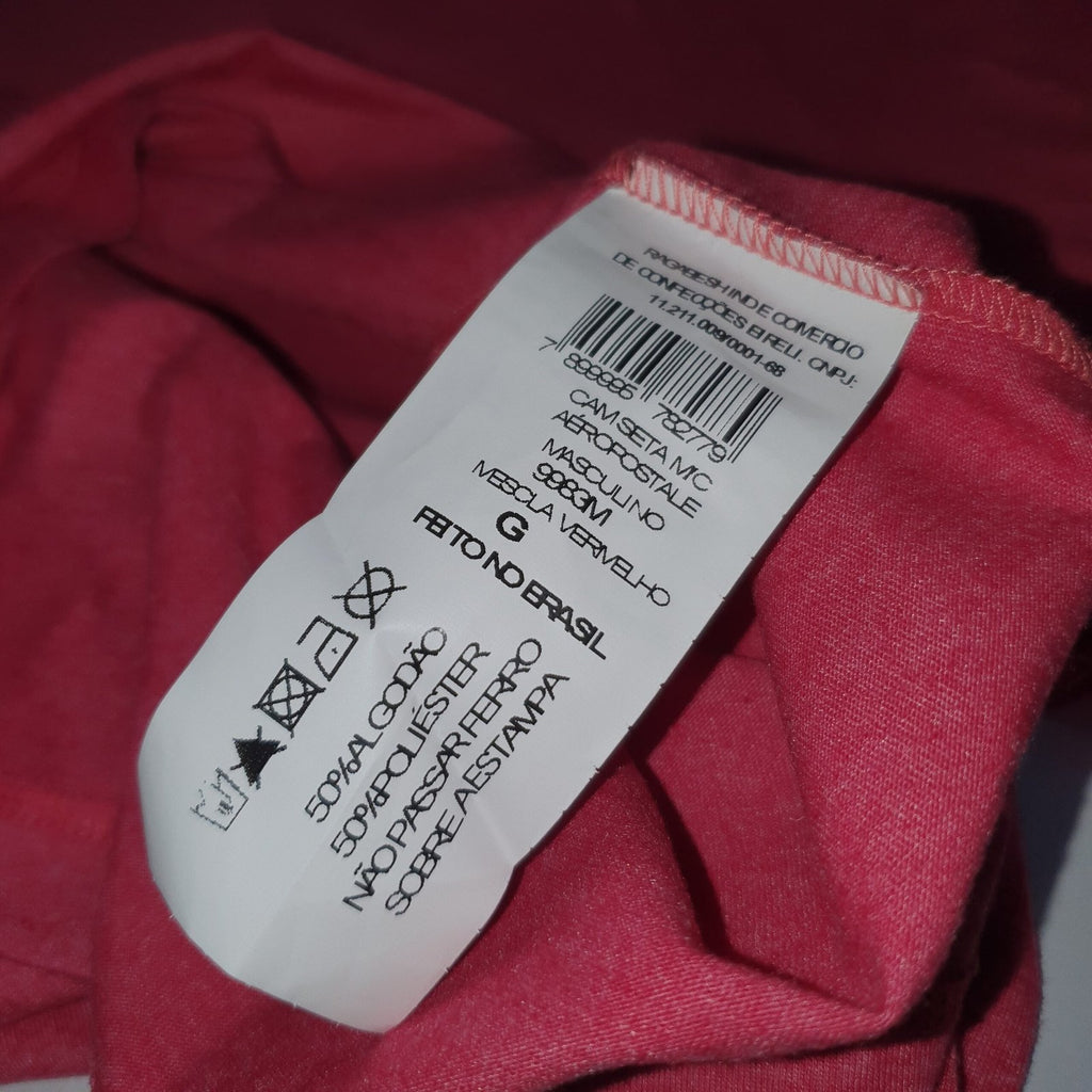 Camiseta Básica Aeropostale Masculina Framboesa Logo Clássico