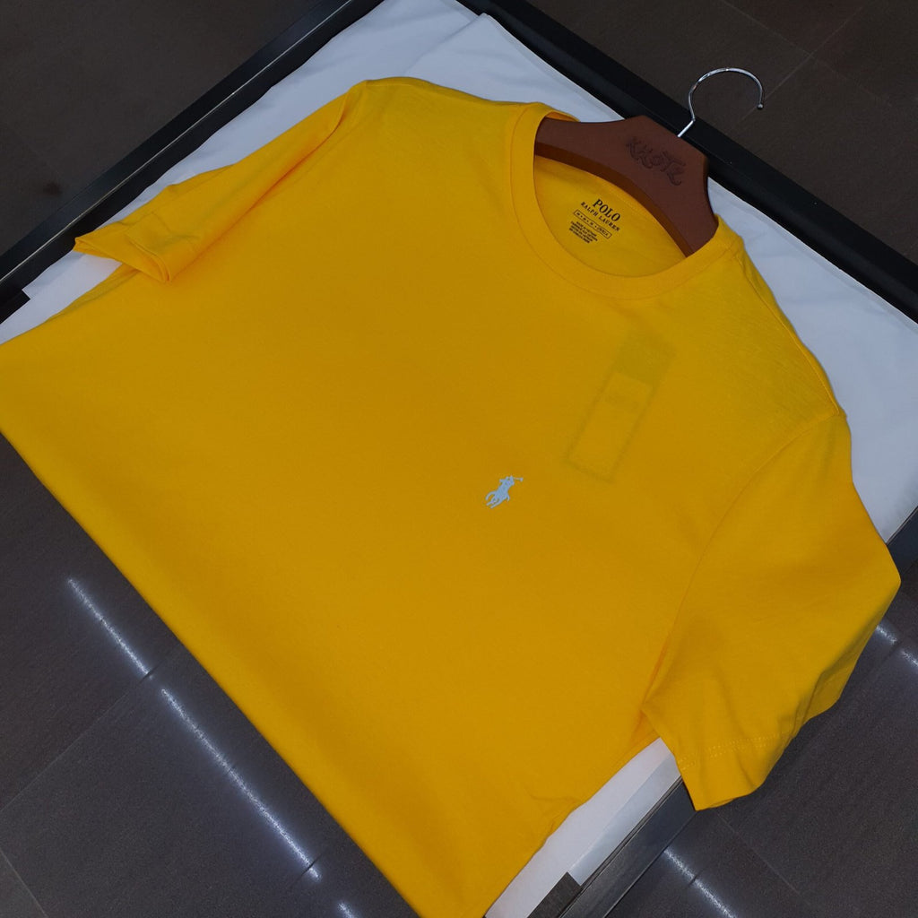 Camiseta Básica Ralph Lauren Masculina Amarela Pony Azul Neon